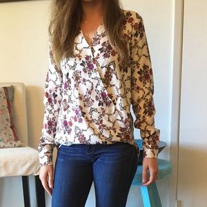 Ann Taylor Floral Faux Wrap Blouse